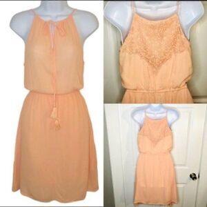 Chelsea & Violet Lace Back Tie Front Halter Dress Peach S
